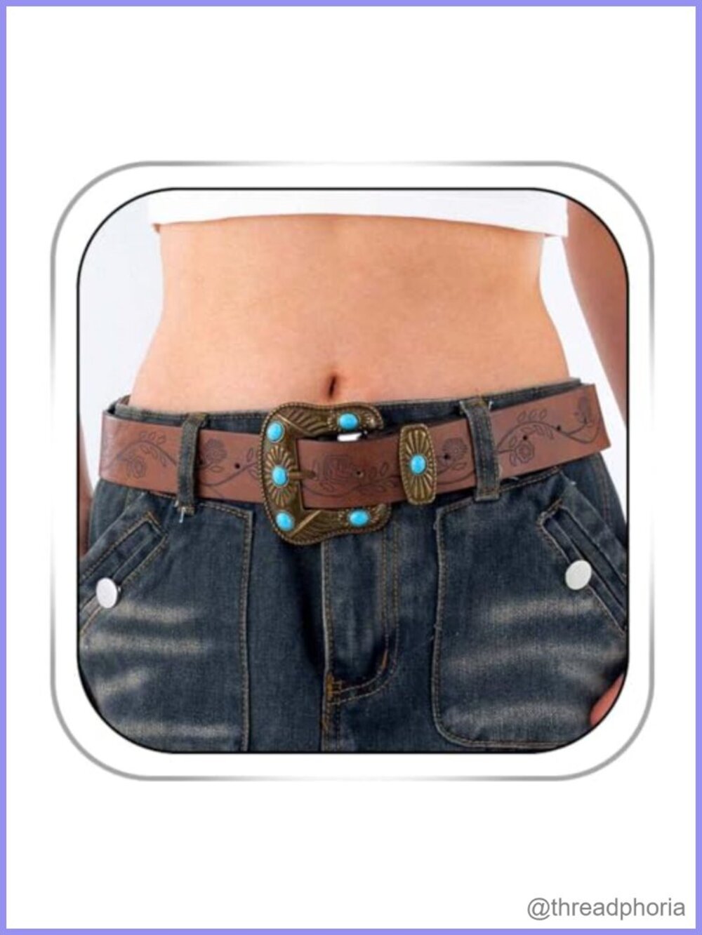 Faux Leather Western Belt Chunky Bull Turquoise Buckle Jeans Dresses